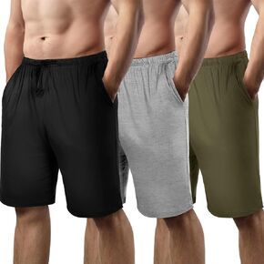 3 Pack Men's Pajama Short Sleep Lounge Shorts Soft Pants Sleep Pj Bottoms Elastic Waist with Pockets for Men