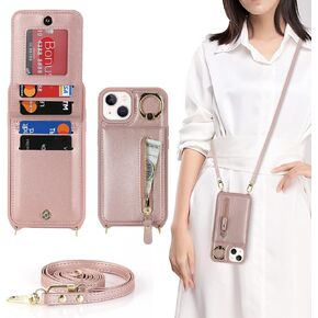 iPhone 14 Plus Wallet case for Women, iPhone 14 Plus Phone Case with Card Holder Strap Credit Card Slots Crossbody with Kickstand Zipper Case for iPhone14Plus - White Leopard