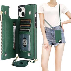 Bocasal Crossbody Wallet Case for iPhone 15 Plus with RFID Blocking Card Slot Holder, Magnetic Flip Folio Purse Case, PU Leather Zipper Handbag with Detachable Lanyard Strap 6.7 Inch 5G (Black)