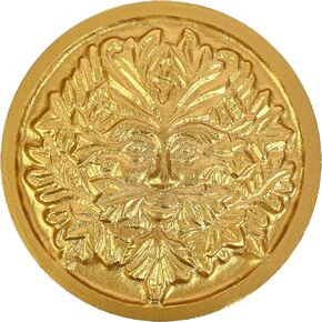 Incense Garden Solid Brass Altar Tile - Green Man -Altar Tile Gold Finish 3.5" Round
