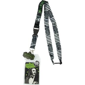 Beetlejuice Never Trust The Living Lanyard ID Holder with Rubber Charm and Collectible Sticker