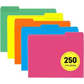 مجلد ملفات، RAZCC 250 حزمة 1/3 مجلدات ملفات ملونة بعلامات تبويب، حجم حرف مجلد الملفات للاستخدام في الفصول الدراسية المكتبية، مجلدات متنوعة بـ 5 ألوان مع علامات تبويب