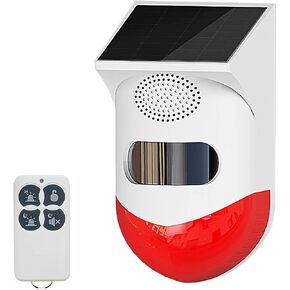 Solar Strobe Alarm Light with Motion Sensor Siren Outdoor Alarm Siren with Remote Controller 120db Sound Security Siren Light IP67 Waterproof and 4 Mode for Home,Farm,Barn,Villa,Yard(1Pack)