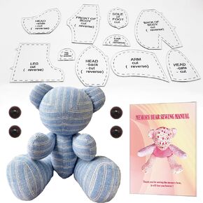15in/Sitting Height 9in Fosdonge Acrylic Memory Bear Template Ruler Set with Detailed Instructions, Sewing Patterns for Beginners, Teddy Bear Quilting templates (Sitting Height 9in)