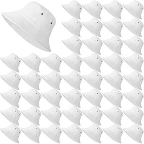 48 Pcs Washed Cotton Bucket Hats Unisex Cotton Getaway Headwear Packable Summer Hats for Travel Beach Outdoor, White in Kuwait
