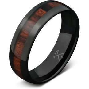 Manly Bands | The Cowboy | Black Mens Wedding Band | Ring Sizes 5-17! | 8mm Width | Mens Tungsten Wedding Band with Koa Wood Inlay | Country Wedding Ring for Men | Mens Comfort Fit Wedding Band