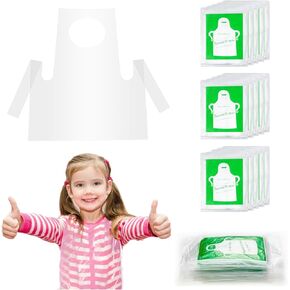 30 Pieces Disposable Aprons Plastic Aprons for Kids Clear Smocks Disposable Waterproof Oil Proof Toddler Art Apron Children Cooking Apron for Painting Cooking Eating Teaching DIY Craft Picnic