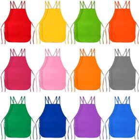 24 Pack Kids Aprons,12 Colors Children's Artists Fabric Aprons,Kids Painting Aprons for Age 3 to 7,Kids Apron Art Smocks Bulk for Classroom Home Kitchen Community Event Painting Activity
