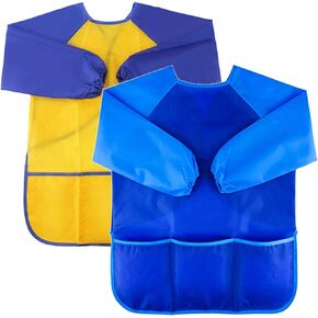 12Pcs Kids Art Smocks Toddler Smocks Waterproof Smocks for Kids Painting Colorful Children Aprons Artist Painting Smocks Long Sleeves With 3 Roomy Pockets for Kids Painting Supplies, Age 3-7 Years