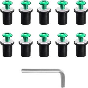 Augeny 10PCS Motorcycle Windshield Bolts Screws Kit, Aluminum Motorbike Windscreen Screw Bolts Nuts Fastener Kit with Wrench, Windshield Body Mounting Bolts Nuts for Motorcycle (Black)