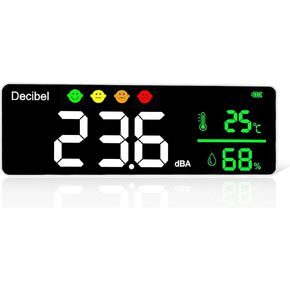 Decibel Meter Wall Hanging Sound Level Meter,5-in-1 Classroom Noise Meter Large LED Display Noise+Time+Temperature & Humidity Meter for Home, Studio, Factory, Classroom Noise Meter
