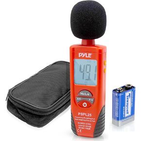 Pyle Digital Handheld Sound Level Meter - Meter Automatic with A and C Frequency Weighting for Musicians and Sound Audio Professionals, 9V Battery Type - Pyle SPL25, Red/Black (PSPL25)