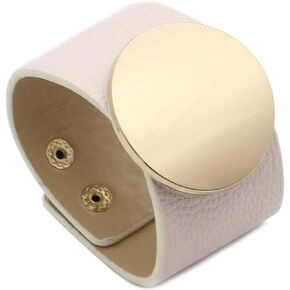 Punk Rock Alloy Blank Circle Wide Pu Leather Adjustable Cuff Bracelet