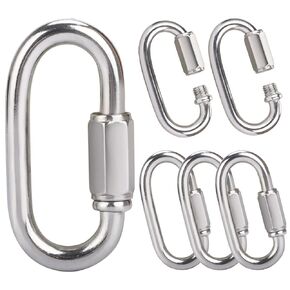 Quick Link Chain 10 Pack, 2.91 Inch M8 Threaded Chain Link Trailer Safety Chain Hook Oval Locking Carabiner Clip for Pet Chain Backpacks Keychain Connector Chandelier - 1200 Lb Capacity