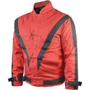 MJ Thriller Red & Black Lightweight Cordura/Parachute Jacket, MJ Costume Removable Selevees Halloween