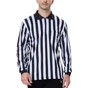 TopTie Men's Official Long Sleeve Black & White Striped Referee Shirt, Pro-Style Ref Umpire Jersey