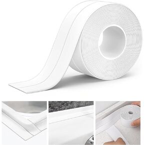 ABSOFINE Caulk Tape Waterproof Self Adhesive, White Toilet Caulk Sealant Tape, Shower Seal Strip for Kitchen, Countertop, Bathroom, Sink, Bathtub, Toilet Edge Protector with Sealing Tool (1.5"x16.4Ft)