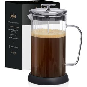 JoyJolt Fluted French Press Coffee and Tea Maker Set, 33.8oz Stainless Steel French Press, Borosilicate Glass Coffee Press, Cold Brew Portable French Press, Tea Press