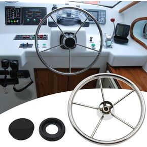 KAOLALI 13-1/2" Boat Marine 5 Spoke Destroyer Stainless Steel Steering Wheel with Black Foam Grip