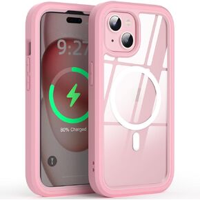 ANB for iPhone 15 Case，Compatible with Magsafe，[Military Grade Drop Protection] Soft Silicone Bezel & Cear Hard PC Back 3in1 Shockproof case for iPhone 15 6.1". (Blue)