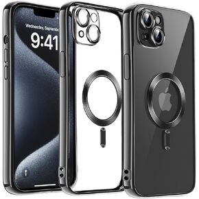 Clear Magnetic for iPhone 13 case with Camera Lens Protection,Compatible with MagSafe,Electroplated Anti-Scratch Shockproof Protective case for iPhone 13 6.1" (Rose Red)