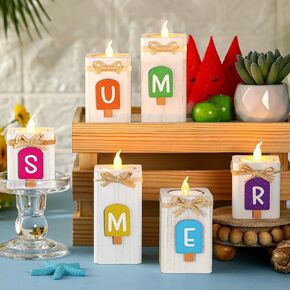 Set of 4 Summer Sunflower Home Letter-Filled LED Candlestick Sets, Wooden Tea Light Candlestick Gifts for Women, Summer Warm Romantic Candlestick Candlestick Decoration for Wedding Banquet