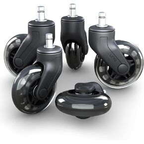 Replacement Office Chair Wheels for Carpet, Wood & Tile, Set of 5 - Premium Quality Office Chair Casters for Work & Gaming Chair - Smooth & Noise-Free Rubber Wheel for Office Chair