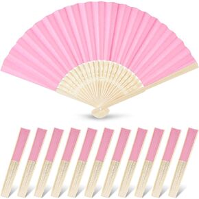 JOHOUSE Foldable Bamboo Fans, 12PCS Eastern Style Handheld Fan Japanese Chinese Fan for DIY Decoration Wedding Dancing Party Summer Pink