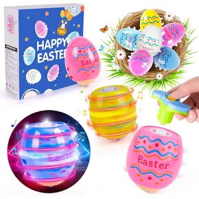 Easter Toys Spinning Tops & Light Up Toys - 6 Pack Cute Easter Egg Toys, Lighting & Spinning Tops & Singing Musical Easter Party Fovors, Easter Toys Gifts Spinning Tops for Kids 3+