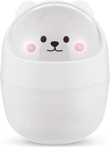 Mini Kawaii Cute Bear Trash Bin, Nordic Style Tiny Trash Can, Mini Trash Can with Lid for Office Bedroom Use in Kuwait
