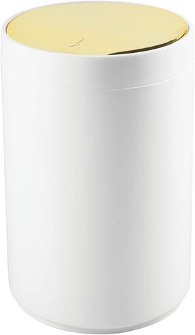 mDesign Small Round Plastic Trash Can Wastebasket, Garbage Container Bin with Swing Top Lid - for Bathrooms, Kitchens, Home Offices - 1.3 Gallon/5 Liter - White in Saudi Arabia
