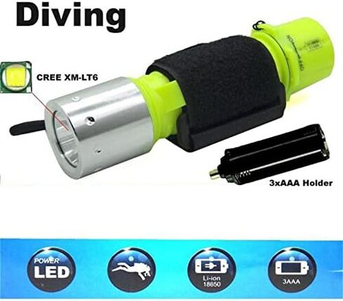 كشاف غوص سكوبا 150000 لومن LED شعلة غوص فائقة السطوع 3 أوضاع IPX8 مقاومة للماء والغطس تحت الماء ضوء فلاش قابل لإعادة الشحن للغوص والرياضات تحت الماء in Kuwait