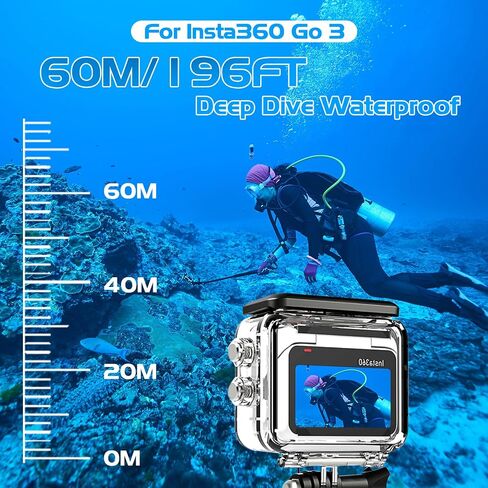 Waterproof Housing Case for Insta360 GO 3, 60M/196FT Dive Case Dive Housing Shell with Underwater Touch Screen Back Cover & Bracket Mount Adapter for Insta360 GO 3 Action Camera Accessories in Saudi Arabia
