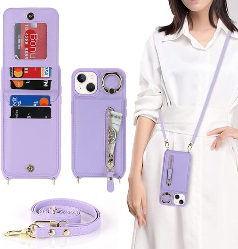 iPhone 14 Plus Wallet case for Women, iPhone 14 Plus Phone Case with Card Holder Strap Credit Card Slots Crossbody with Kickstand Zipper Case for iPhone14Plus - White Leopard in Saudi Arabia