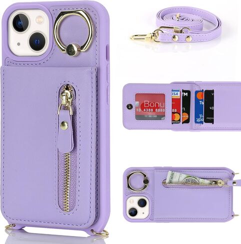 iPhone 14 Plus Wallet case for Women, iPhone 14 Plus Phone Case with Card Holder Strap Credit Card Slots Crossbody with Kickstand Zipper Case for iPhone14Plus - White Leopard in Saudi Arabia