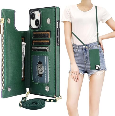 حافظة محفظة Bocasal Crossbody لهاتف iPhone 15 Plus مع حامل فتحة بطاقة RFID، حافظة محفظة مغناطيسية قابلة للطي، حقيبة يد بسحاب من جلد البولي يوريثان مع حزام حبل قابل للفصل 6.7 بوصة 5G (أسود) in Kuwait