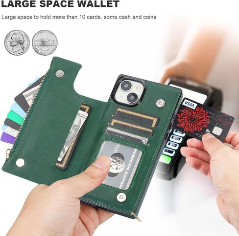 حافظة محفظة Bocasal Crossbody لهاتف iPhone 15 Plus مع حامل فتحة بطاقة RFID، حافظة محفظة مغناطيسية قابلة للطي، حقيبة يد بسحاب من جلد البولي يوريثان مع حزام حبل قابل للفصل 6.7 بوصة 5G (أسود) in Kuwait