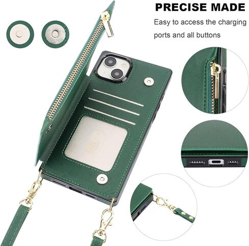 حافظة محفظة Bocasal Crossbody لهاتف iPhone 15 Plus مع حامل فتحة بطاقة RFID، حافظة محفظة مغناطيسية قابلة للطي، حقيبة يد بسحاب من جلد البولي يوريثان مع حزام حبل قابل للفصل 6.7 بوصة 5G (أسود) in Kuwait