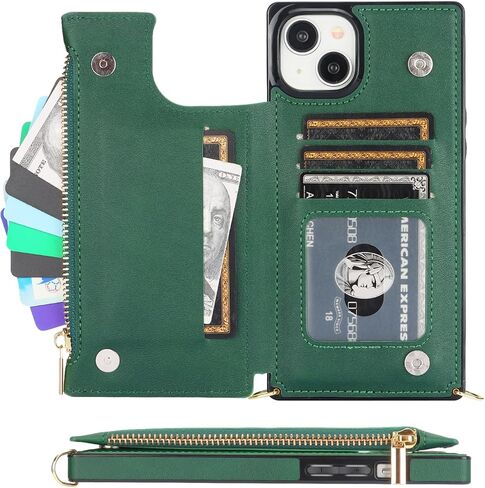 حافظة محفظة Bocasal Crossbody لهاتف iPhone 15 Plus مع حامل فتحة بطاقة RFID، حافظة محفظة مغناطيسية قابلة للطي، حقيبة يد بسحاب من جلد البولي يوريثان مع حزام حبل قابل للفصل 6.7 بوصة 5G (أسود) in Kuwait