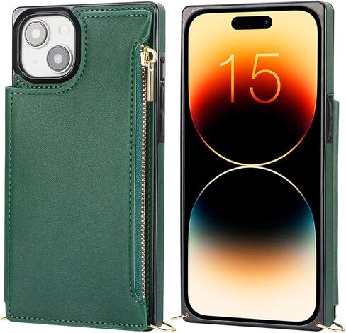 حافظة محفظة Bocasal Crossbody لهاتف iPhone 15 Plus مع حامل فتحة بطاقة RFID، حافظة محفظة مغناطيسية قابلة للطي، حقيبة يد بسحاب من جلد البولي يوريثان مع حزام حبل قابل للفصل 6.7 بوصة 5G (أسود) in Kuwait