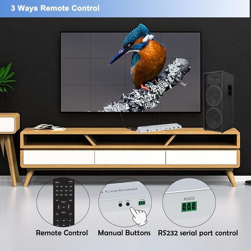 وحدة تحكم حائط فيديو HDMI 3x4، وحدة تحكم جدار تلفزيون HDMI 1.4، 1 مدخل HDMI 12 جدار فيديو تلفزيوني مخرج، 2x2,3x4، 4x3,1x4,2x4، 2x5 26 وضع توصيل، جهاز تحكم عن بعد وRS232، مع وظيفة الصوت والذاكرة in Kuwait