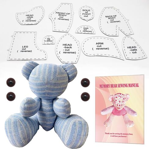 15in/Sitting Height 9in Fosdonge Acrylic Memory Bear Template Ruler Set with Detailed Instructions, Sewing Patterns for Beginners, Teddy Bear Quilting templates (Sitting Height 9in) in Saudi Arabia