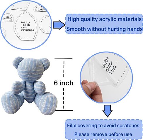 15in/Sitting Height 9in Fosdonge Acrylic Memory Bear Template Ruler Set with Detailed Instructions, Sewing Patterns for Beginners, Teddy Bear Quilting templates (Sitting Height 9in) in Saudi Arabia