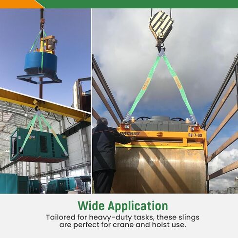 Green Lifting Slings Straps Polyester Web Slings, Lift Sling Straps 6.5 FtX2 in, Polyester Lifting Sling Tow Strap Flat Eye & Eye 2PLY Straight 4409 LBS Basket 8818 LBS Choker 3527 LBS in Kuwait