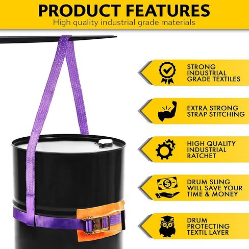 Drum Handling Sling Heavy-Duty Barrel Lifting Rachet Strap for 55 Gallon Drum Capacity up to 1000lb with Protector in Kuwait