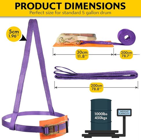 Drum Handling Sling Heavy-Duty Barrel Lifting Rachet Strap for 55 Gallon Drum Capacity up to 1000lb with Protector in Kuwait