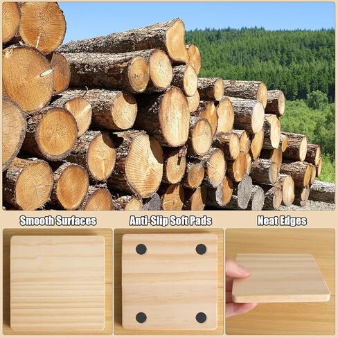 12 قطعة من قواعد الأكواب الخشبية المستديرة غير المكتملة، SIJDIEE مقاس 4 بوصة مصنوعة من قواعد خشبية فارغة مع نقاط سيليكون مضادة للانزلاق لطلاء الخشب الملون ونقش ديكور المنزل in Kuwait