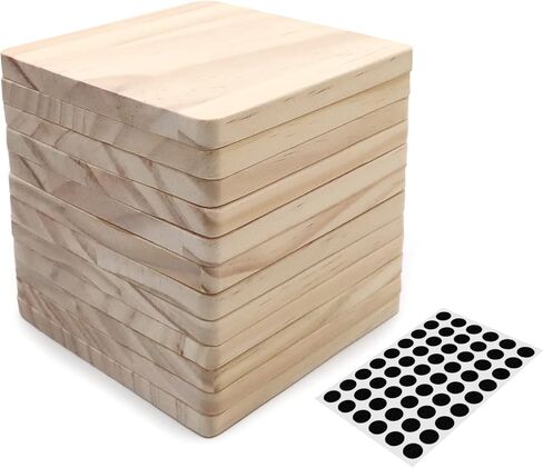 12 قطعة من قواعد الأكواب الخشبية المستديرة غير المكتملة، SIJDIEE مقاس 4 بوصة مصنوعة من قواعد خشبية فارغة مع نقاط سيليكون مضادة للانزلاق لطلاء الخشب الملون ونقش ديكور المنزل in Kuwait