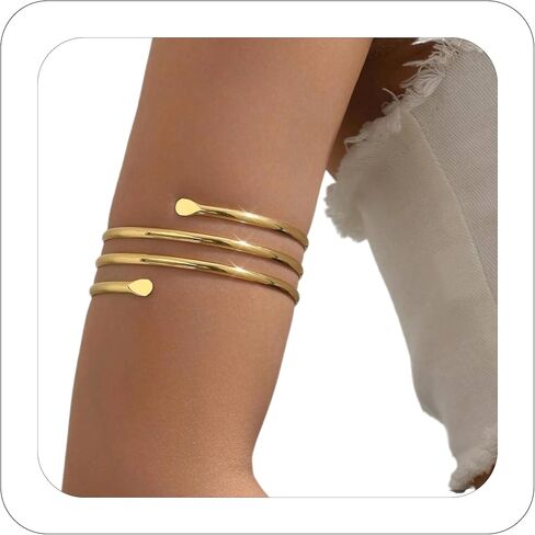 SANDOO Minimalist Arm Cuff - Gold Arm Cuff Upper Arm,Arm Bracelet Upper Arm,Upper Arm Cuff, Dainty Layered Arm Bangle Armband Armlet Jewelry in Saudi Arabia