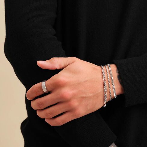 925 Sterling Silver Bracelets for Men, Dainty Rope/Figaro/Cuban Link Silver Chain Bracelet for Men Women Silver Jewelry Gift 6.5-9 inch in Saudi Arabia